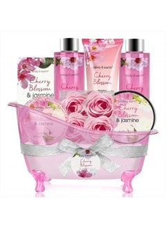 BODY & EARTH Gift Basket for Women- Spa Body&Earth 8 Pcs Bath Sets with Cherry Blossom&Jasmine Scent Bubble Bath,Shower Gel,Body & Hand Lotion,Bath Salts for Mother's Day Gifts  - Image 1