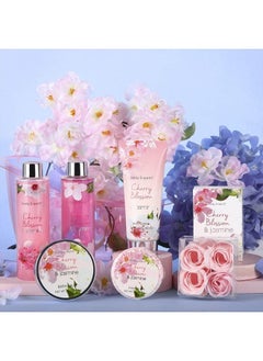 BODY & EARTH Gift Basket for Women- Spa Body&Earth 8 Pcs Bath Sets with Cherry Blossom&Jasmine Scent Bubble Bath,Shower Gel,Body & Hand Lotion,Bath Salts for Mother's Day Gifts  - Image 2