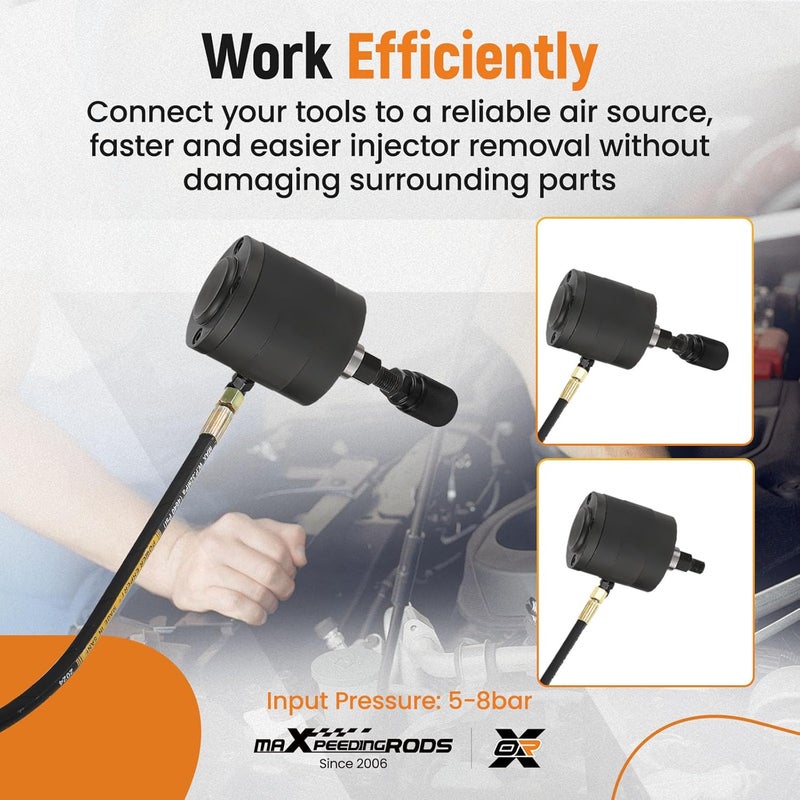 maXpeedingrods مجموعة سحب حقن الهواء المضغوط، 24 قطعة 5-8 بار أداة إزالة حقن وقود الديزل مع مطرقة استخراج، 19 محول، خرطوم تمديد، وموصلات EU US JP - Image 4