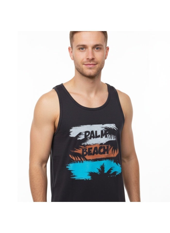 سيزار تيشرت رجالي بدون أكمام مزود بطباعة علي الصدر - Image 2