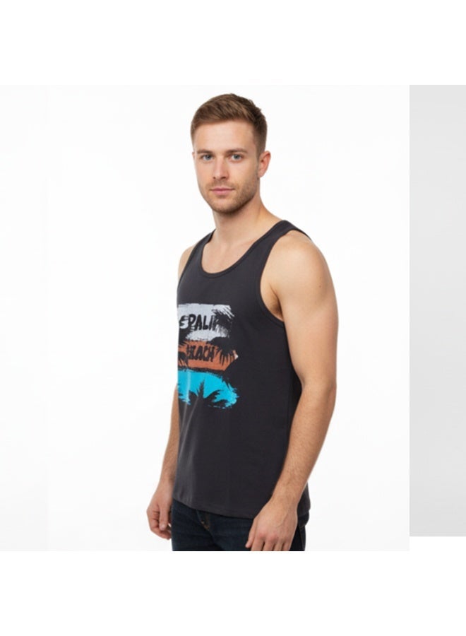 سيزار تيشرت رجالي بدون أكمام مزود بطباعة علي الصدر - Image 4