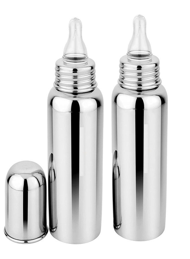 Chopchi Stainless Steel Infant Baby Feeding Bottle, BPA Free, Anti-Colic, Plastic-Free, Medium-Flow Nipple Pack of-2 (240 ML) - Image 1
