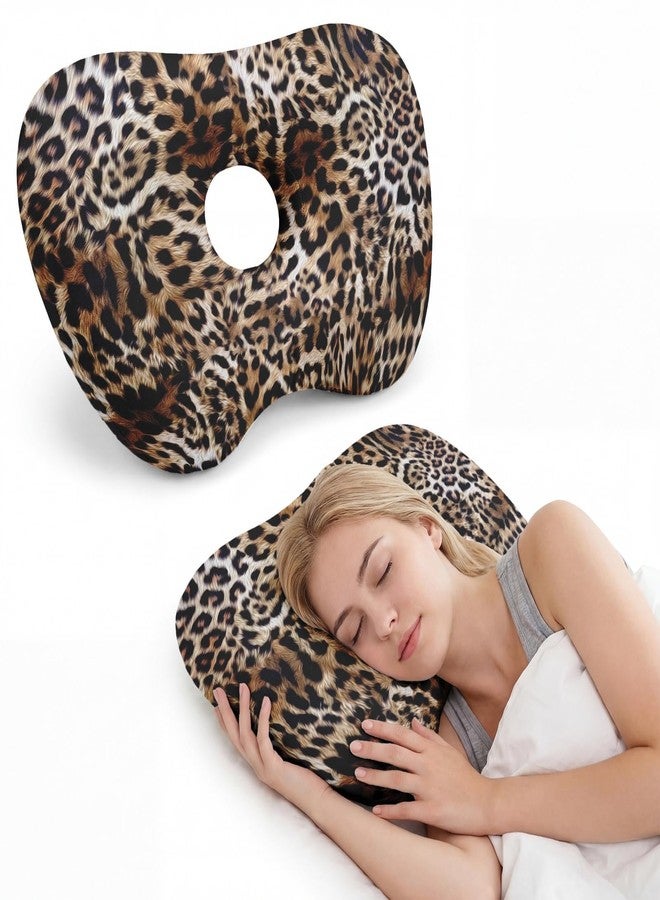 Sanwarm Ear Piercing Pillow for Side Sleepers, Ear Pillow with Hole Adjustable Design for Ear Pressure Comfort Cotton Cover Polyester Filling 17.3 x 12.6 in, Leopard - Image 1
