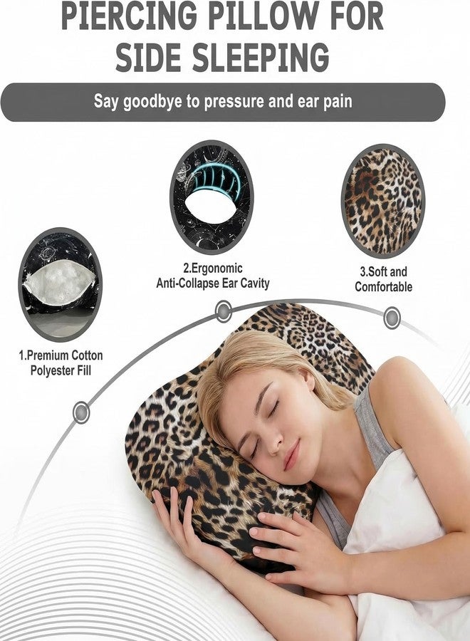 Sanwarm Ear Piercing Pillow for Side Sleepers, Ear Pillow with Hole Adjustable Design for Ear Pressure Comfort Cotton Cover Polyester Filling 17.3 x 12.6 in, Leopard - Image 4