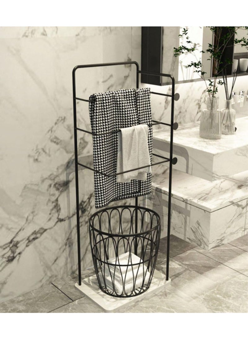 GT-Wheel Freestanding Towel Rack with Basket for Dirty Clothes 3-Tier Blanket Rack for Bathroom and Bedroom  - Image 1