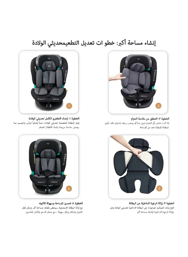 نيوبريز مقعد سيارة للأطفال -  درجة  -، مقعد تحويلي شامل للأطفال والرضع، معتمد ، قابل للإمالة والتعديل، حماية من الاصطدام الجانبي، إسفنج الذاكرة، من - سنة، - كجم، المجموعات +، حزام خماسي النقاط