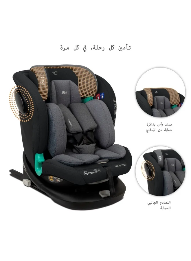 نيوبريز مقعد سيارة للأطفال -  درجة  -، مقعد تحويلي شامل للأطفال والرضع، معتمد ، قابل للإمالة والتعديل، حماية من الاصطدام الجانبي، إسفنج الذاكرة، من - سنة، - كجم، المجموعات +، حزام خماسي النقاط