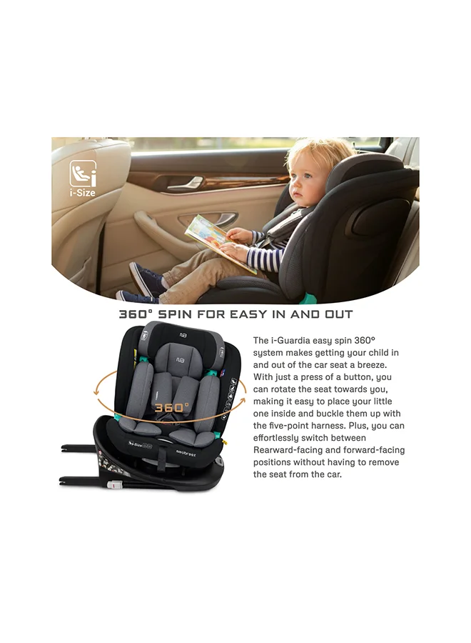 neobreez i-GUARDIA 360° ISOFIX i-Size Baby Car Seat, All-in-1 Convertible Kids Toddler Seat, ECER129, Recline& Adjustable, Side Impact Protection, Memory Foam 0-12Yrs, 0-36Kg, Group 0 +/1/2/5, 5-Point Harness