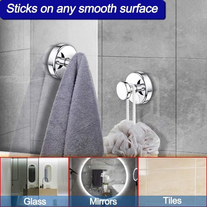 Bntuk Suction Cup Hooks for Shower, Removable Towel Hooks for Bathroom Window Glass Door Wall, Bath Robe Looafh Hook for Hanging - 4 Pack, Chrome - Image 3