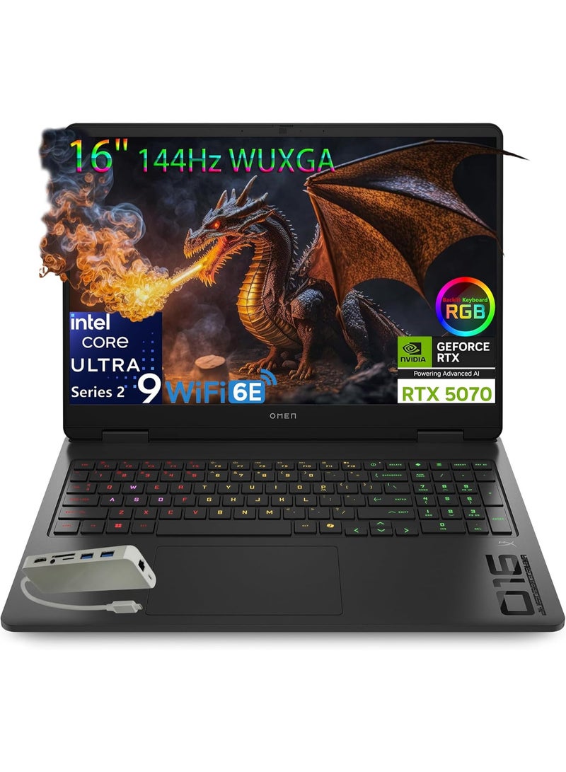 HP OMEN 16" 144Hz WUXGA Slim Gaming Laptop, Intel 16-Core Ultra 9 285H, GeForce RTX 5070 Computer, 16GB DDR5 RAM, 1TB PCIe SSD, AI Boost, WiFi 6E, RGB Backlit Keyboard, FHD Webcam, Windows 11 English Black - Image 1