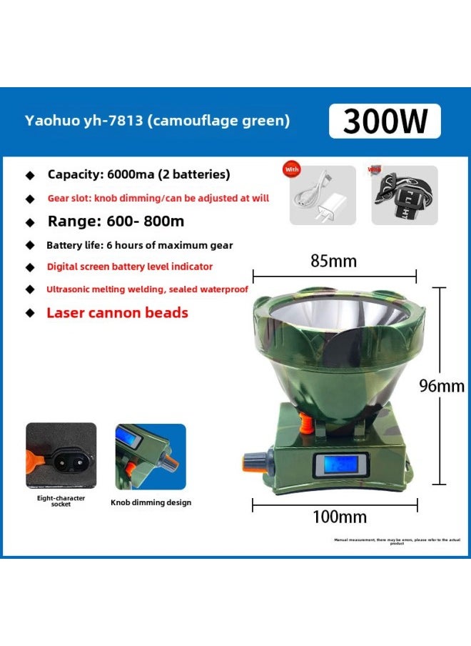 Generic Yao Fire Waterproof Led Headlight Ultrasonic Melting Pressure Strong Light Long Endurance Flashlight Home Emergency Light Factory-Colour:Special Offer Yh-7813 White Light/300w/laser Cannon/knob Dimming/sealed Waterproof  - Image 1