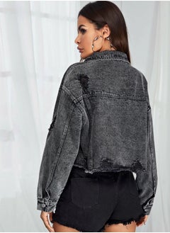 Loquat Women's Fashion Fur Edge Perforated Denim Jacket  - Image 2