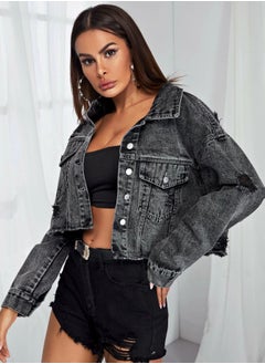 Loquat Women's Fashion Fur Edge Perforated Denim Jacket  - Image 1