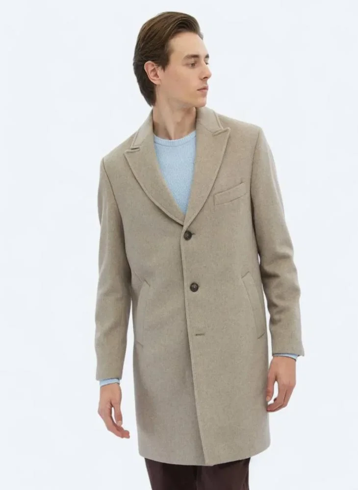 Kip Mink Regular Fit Double Breasted Collar Classical Weaving Overcoat