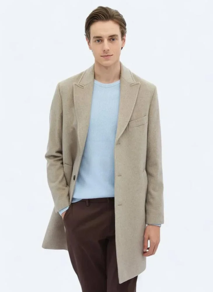 Kip Mink Regular Fit Double Breasted Collar Classical Weaving Overcoat