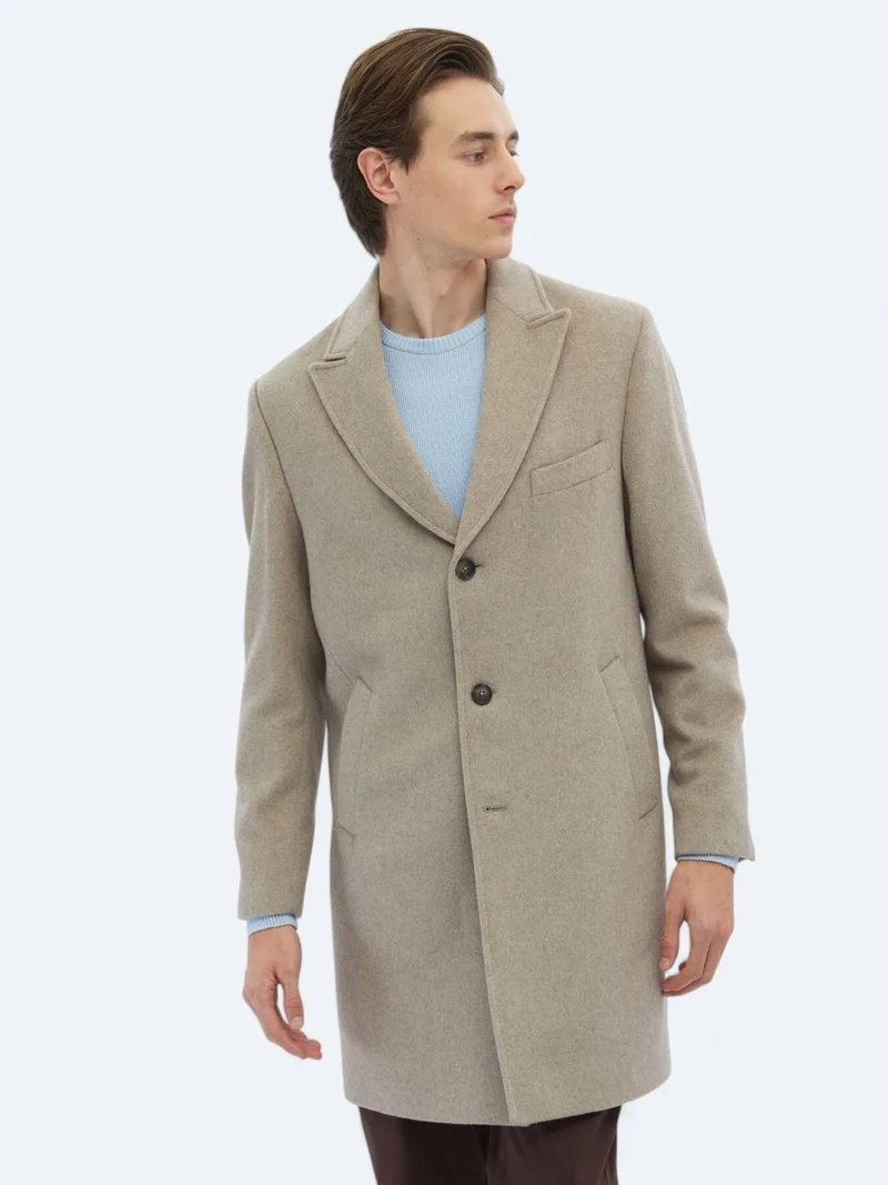 Kip Mink Regular Fit Double Breasted Collar Classical Weaving Overcoat