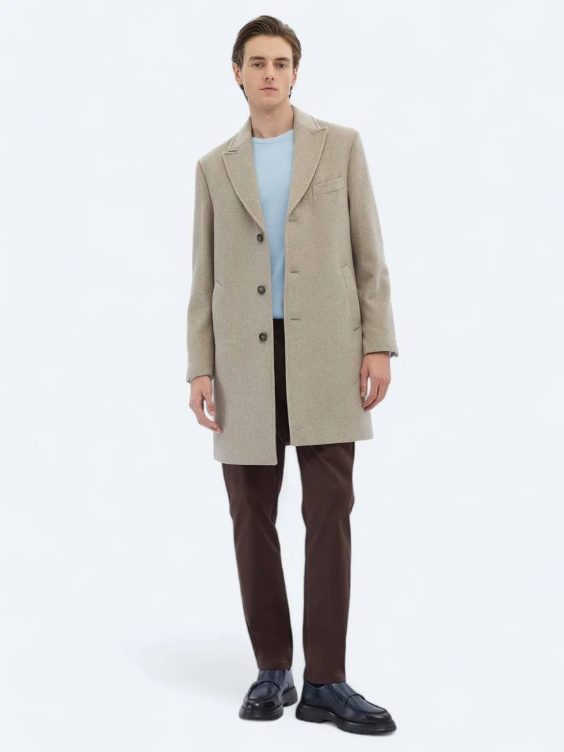 Kip Mink Regular Fit Double Breasted Collar Classical Weaving Overcoat