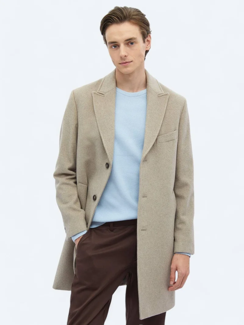 Kip Mink Regular Fit Double Breasted Collar Classical Weaving Overcoat
