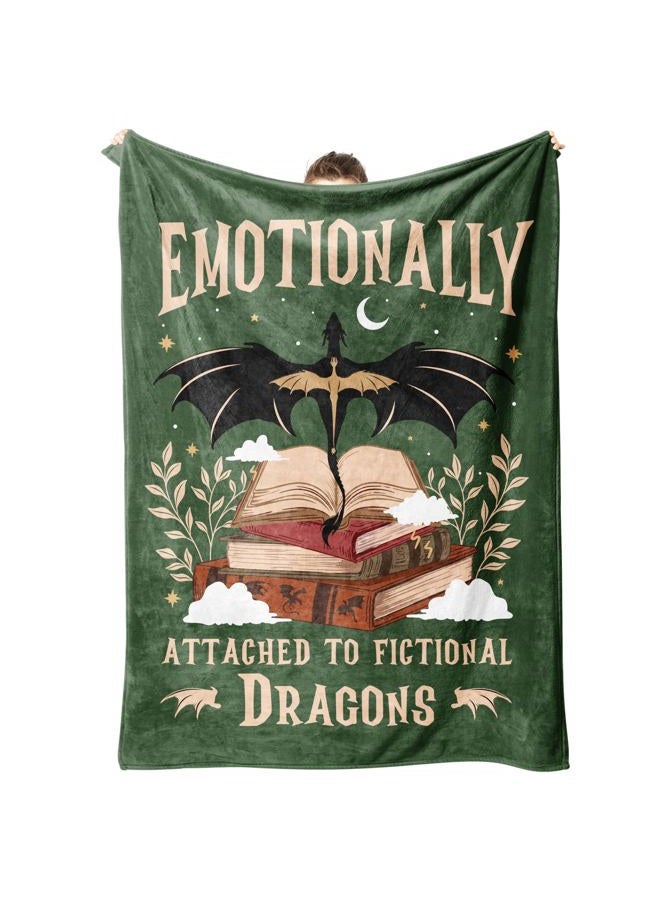 Leebbsin Fantasy Book Lovers Gifts, Bookish Gifts for Woman Men- Gragon Lovers Blanket, Functional Reading Gifts for Readers, Librarian, Book Nerd, Bookworm, Bookish Dragon Throw Blanket 60" x 50" - Image 1