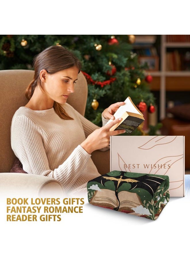 Leebbsin Fantasy Book Lovers Gifts, Bookish Gifts for Woman Men- Gragon Lovers Blanket, Functional Reading Gifts for Readers, Librarian, Book Nerd, Bookworm, Bookish Dragon Throw Blanket 60" x 50" - Image 2