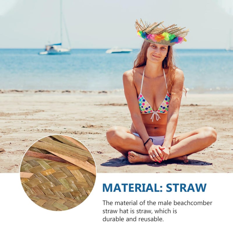 NUOBESTY Sunflower Garland Straw Hat 14 Inch Wide Brim Hawaiian Luau Party Hat for Summer Beach Tropical Vacation Costume Accessory - Image 5