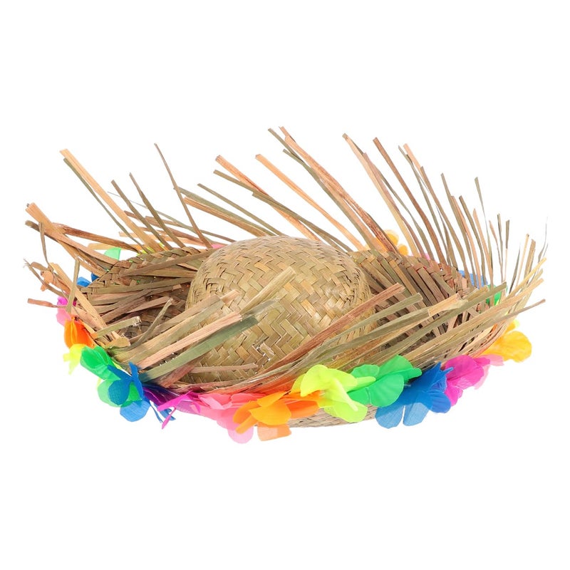 NUOBESTY Sunflower Garland Straw Hat 14 Inch Wide Brim Hawaiian Luau Party Hat for Summer Beach Tropical Vacation Costume Accessory - Image 1