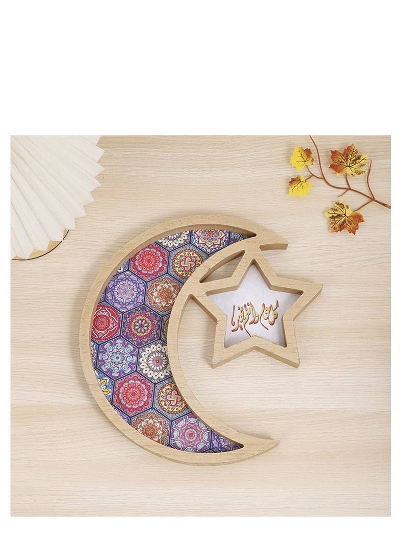 Y&D Ramadan Tray Eid Mubarak Tray Ramadan Kareem Moon Star Shape Tray Decoration Islam Wooden Artistic Moon Star Dessert Tray Ramadan Decorations for Table Moon Star Dessert Tray - Image 1