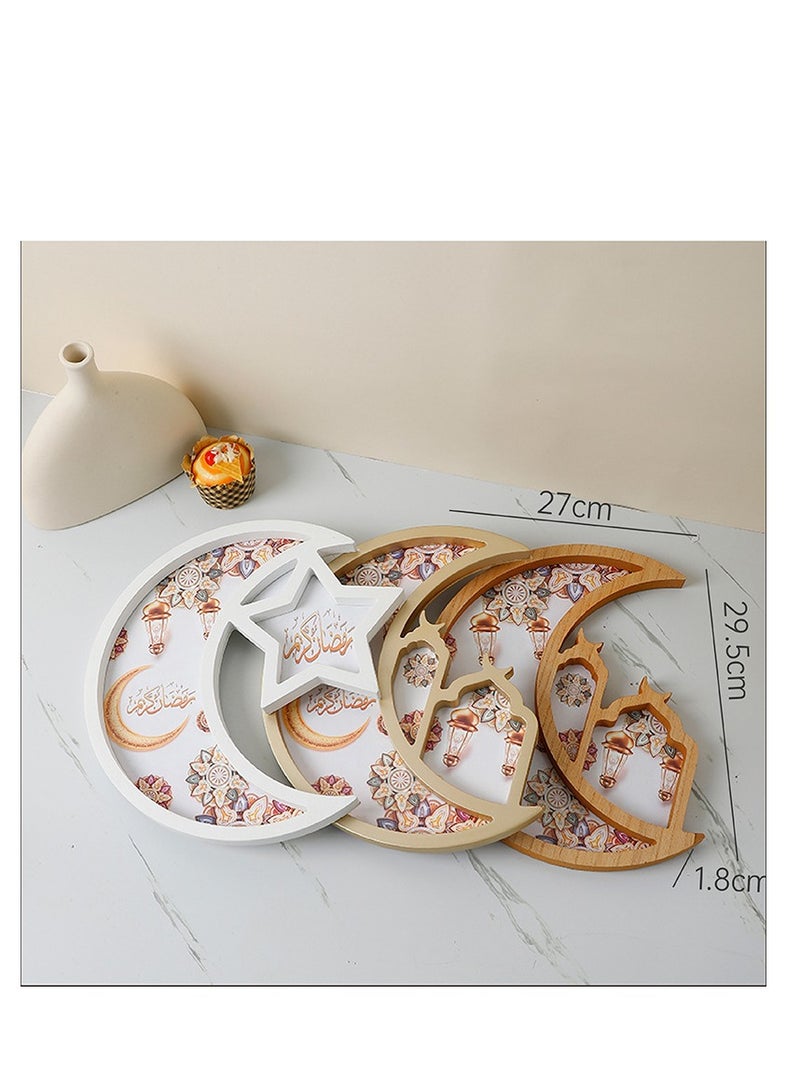 Y&D Ramadan Tray Eid Mubarak Tray Ramadan Kareem Moon Star Shape Tray Decoration Islam Wooden Artistic Moon Star Dessert Tray Ramadan Decorations for Table Moon Star Dessert Tray - Image 2