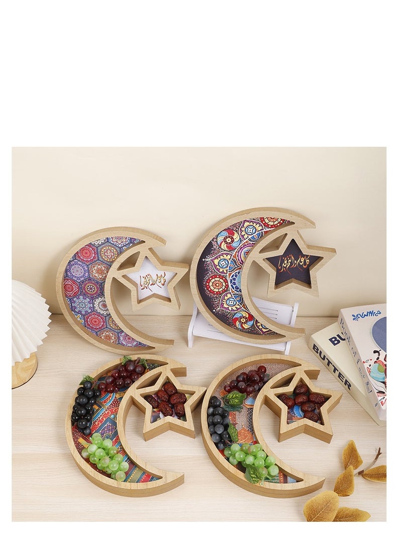 Y&D Ramadan Tray Eid Mubarak Tray Ramadan Kareem Moon Star Shape Tray Decoration Islam Wooden Artistic Moon Star Dessert Tray Ramadan Decorations for Table Moon Star Dessert Tray - Image 3