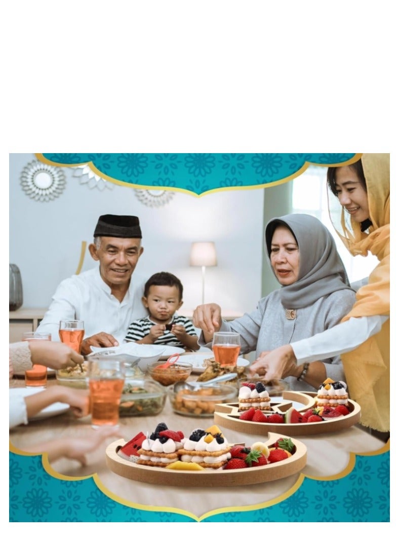 Y&D Ramadan Tray Eid Mubarak Tray Ramadan Kareem Moon Star Shape Tray Decoration Islam Wooden Artistic Moon Star Dessert Tray Ramadan Decorations for Table Moon Star Dessert Tray - Image 4
