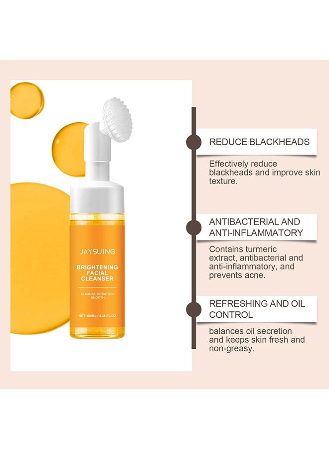 جايسوينغ منظف الوجه المضيء 100 مل، شامبو وجه رغوي من الكركم، منظف وجه رغوي مع فرشاة للتنظيف العميق، ترطيب لإزالة حب الشباب، مضاد للبكتيريا وتنظيم الزيوت. - Image 5