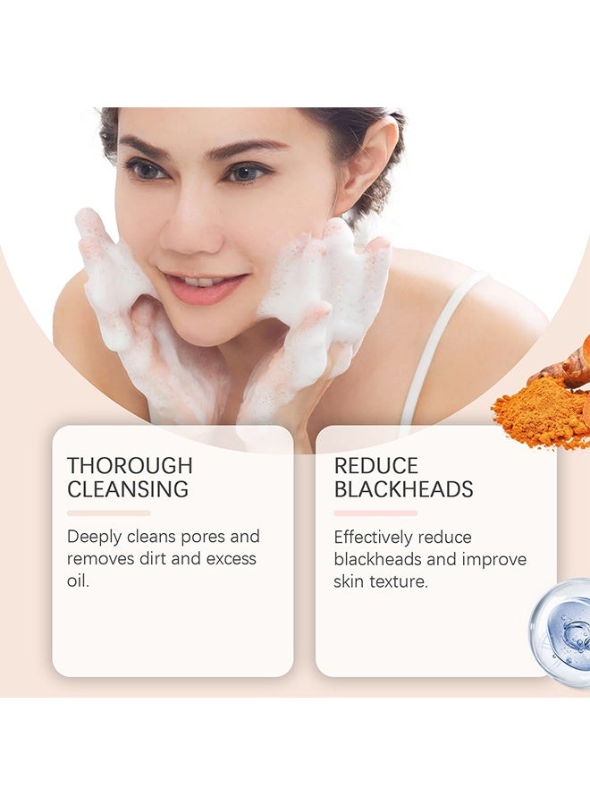 جايسوينغ منظف الوجه المضيء 100 مل، شامبو وجه رغوي من الكركم، منظف وجه رغوي مع فرشاة للتنظيف العميق، ترطيب لإزالة حب الشباب، مضاد للبكتيريا وتنظيم الزيوت. - Image 3