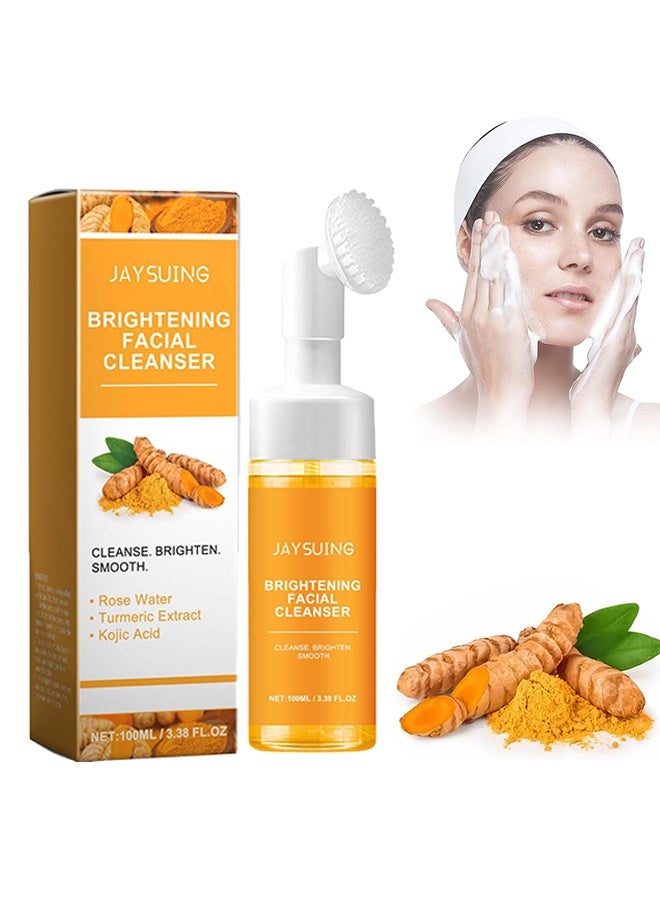 جايسوينغ منظف الوجه المضيء 100 مل، شامبو وجه رغوي من الكركم، منظف وجه رغوي مع فرشاة للتنظيف العميق، ترطيب لإزالة حب الشباب، مضاد للبكتيريا وتنظيم الزيوت. - Image 1