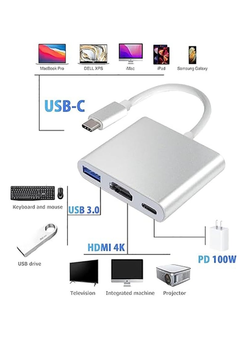Generic USB Type-C to HDMI 3-in-1 adapter, 4K video converter with 3.0 and Type-C charging ports, USB-C Digital AV multi-port adapter for Mac devices (silver)  - Image 3