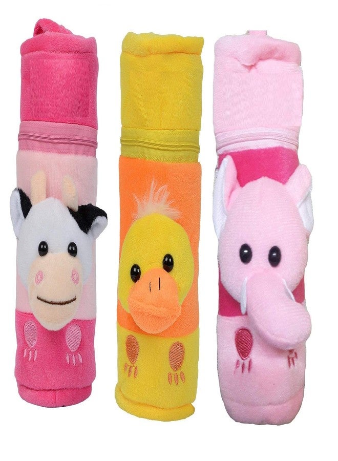 Lappu Baby Cute Velvet Milk Feeding Bottle Cover for 240ml, 250,ml, 260ml -Pack of 3 (Cow-Elephant-Duck) - Image 1