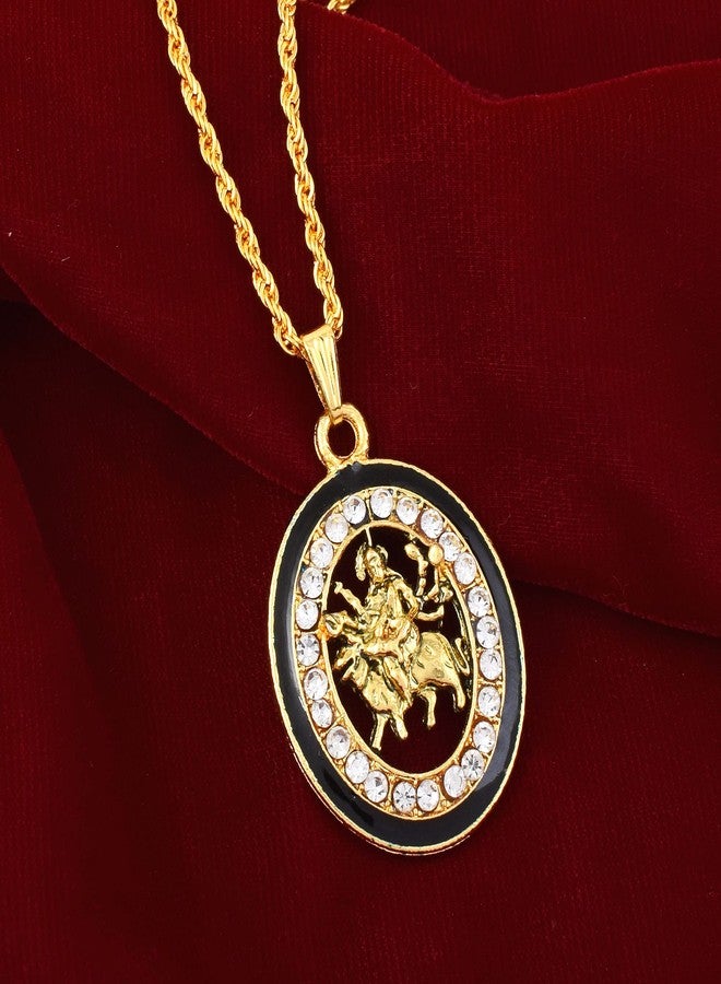 Memoir Brass Goldplated Black Meenakari Cubic Zirconia Maa Sherawali Durga Pendant temple Jewellery Hindu (PCKL7721) - Image 4