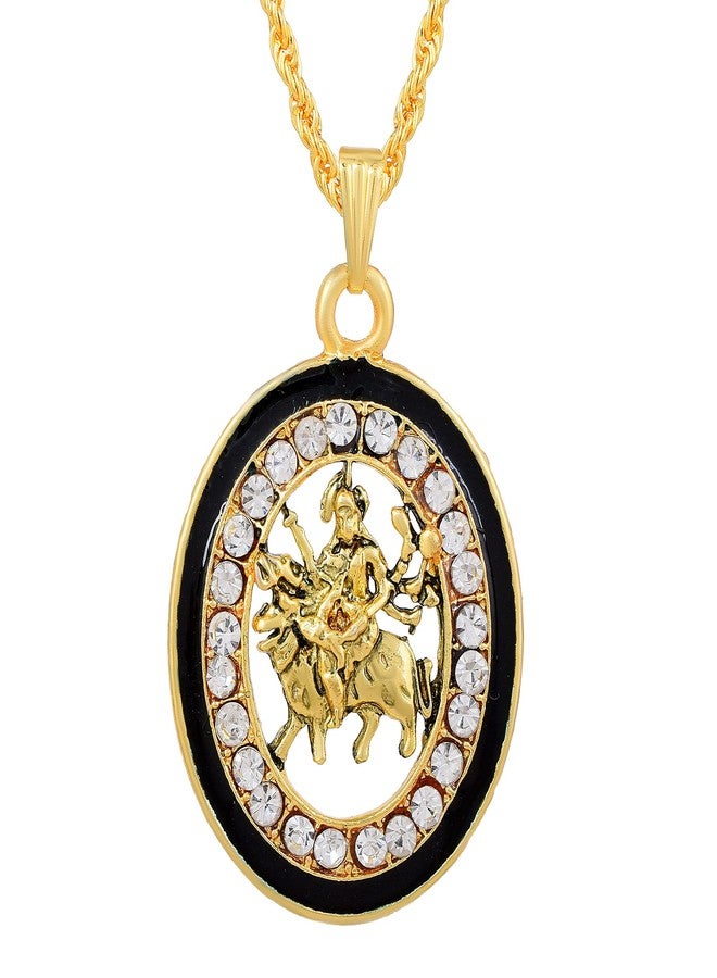 Memoir Brass Goldplated Black Meenakari Cubic Zirconia Maa Sherawali Durga Pendant temple Jewellery Hindu (PCKL7721) - Image 1