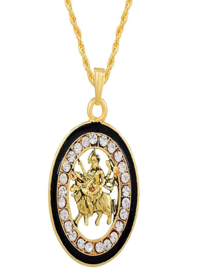 Memoir Brass Goldplated Black Meenakari Cubic Zirconia Maa Sherawali Durga Pendant temple Jewellery Hindu (PCKL7721) - Image 3