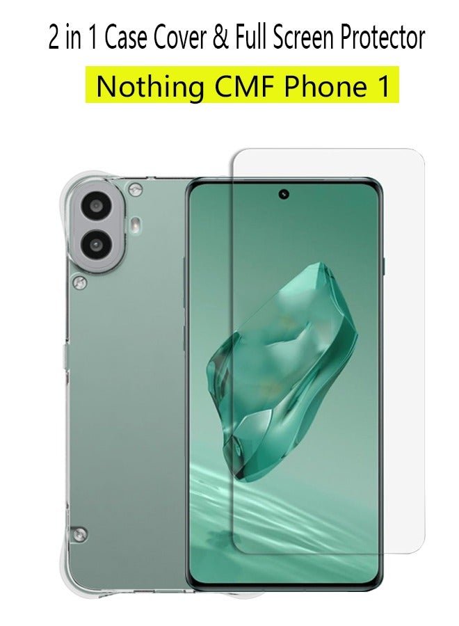 2 in 1 Nothing CMF Phone 1 / cmf by NOTHING Phone 1 Phone Case Cover & Screen Protector - Shockproof Clear Slim TPU Protective Phone Cover & Full Coverage Delicate Touch Tempered Glass Screen Protector for Nothing CMF Phone 1 / cmf by NOTHING Phone 1 Clear - Image 1
