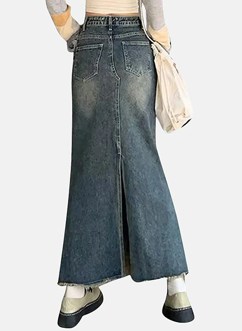 يونيكي Blue Denim Solid Maxi Skirt
