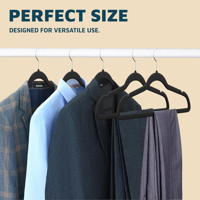 Lifemaster Velvet Non-Slip Plastic Hanger Set - 50 Pieces Non-Slip Clothes Hanger Set with 360Â° Swivel Hook, Space-Saving, Sleek Design, Smooth Velvet Finish, Lightweight Construction - Black - Image 3