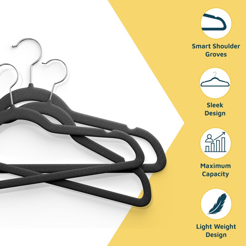 Lifemaster Velvet Non-Slip Plastic Hanger Set - 50 Pieces Non-Slip Clothes Hanger Set with 360Â° Swivel Hook, Space-Saving, Sleek Design, Smooth Velvet Finish, Lightweight Construction - Black - Image 5