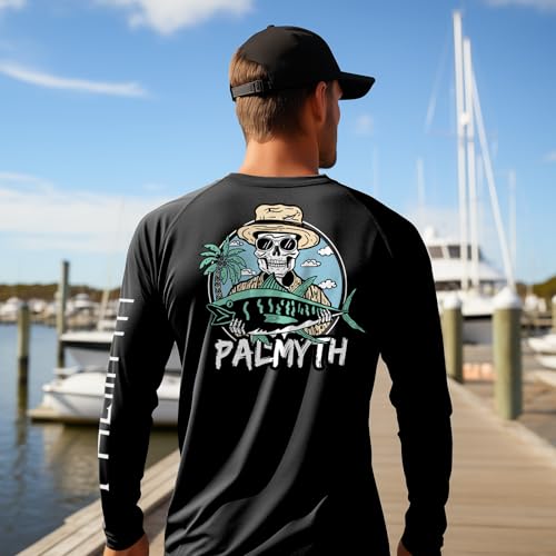 Palmyth Fishing Shirts for Men Long Sleeve UPF 50 UV Sun Protection TShirt Tee Lightweight Quick Dry Stretchy Black Skull Hat L - Image 3