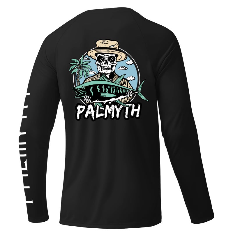 Palmyth Fishing Shirts for Men Long Sleeve UPF 50 UV Sun Protection TShirt Tee Lightweight Quick Dry Stretchy Black Skull Hat L - Image 2