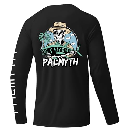 Palmyth Fishing Shirts for Men Long Sleeve UPF 50 UV Sun Protection TShirt Tee Lightweight Quick Dry Stretchy Black Skull Hat L - Image 1