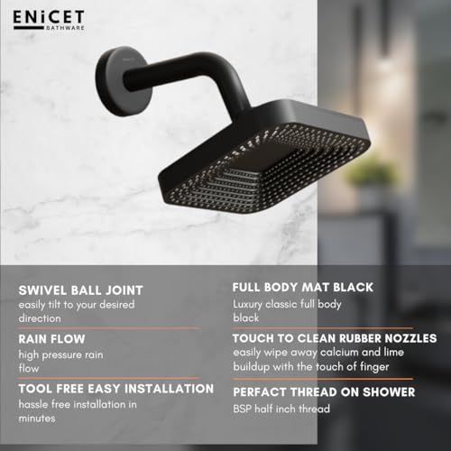 ENICET Brass High Flow Diverter Set With Spout and Overhead Shower, Matte Black, Single Lever Diverter Set For Bathroom, Shower Set, Shower System (TE134SP6BLACK) - Image 3
