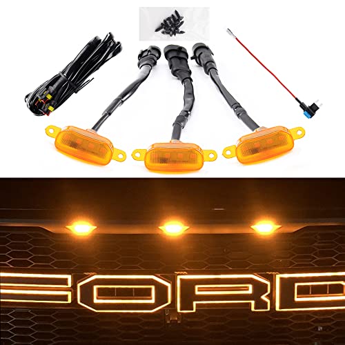 AUXLIGHT Car Accessories 3PCS LED Grille Lights with Fuse Wire Compatible with 20042019 ford F150 Raptor Style Aftermarket Grill 20132018 Ram 1500 Raptor Style Aftermarket Grill Amber - Image 1
