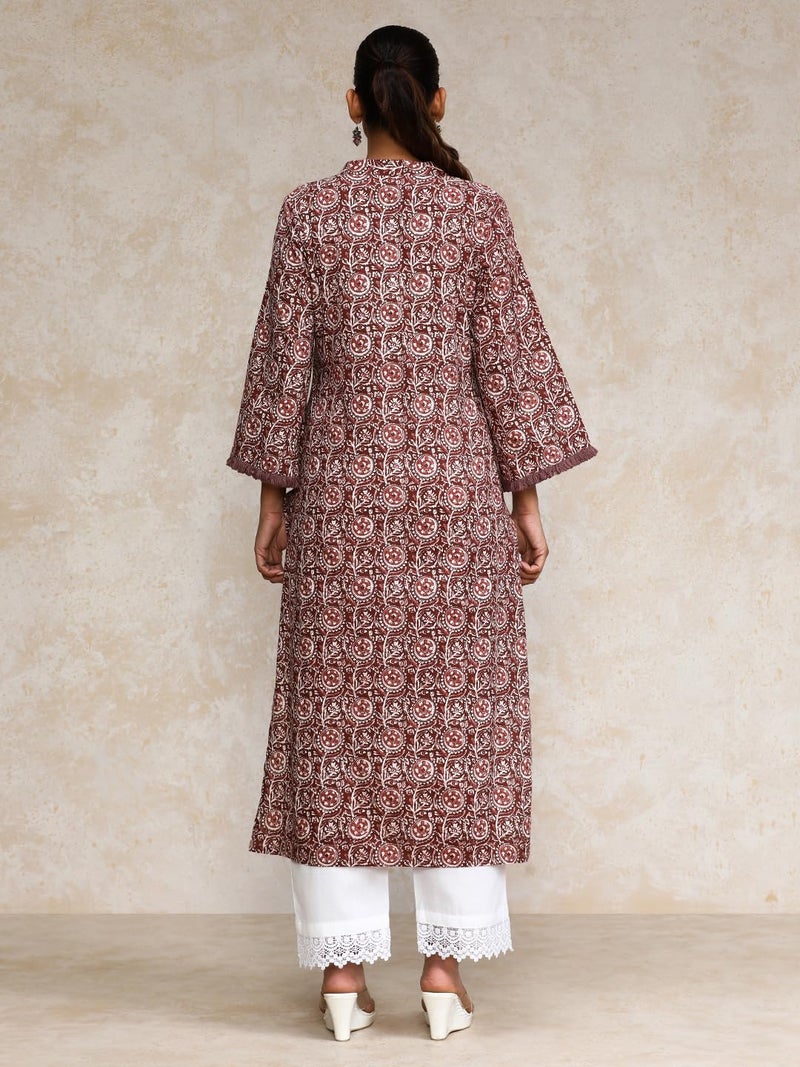 Varanga Women Ethnic Floral Printed Straight Kurta Brown - Image 4