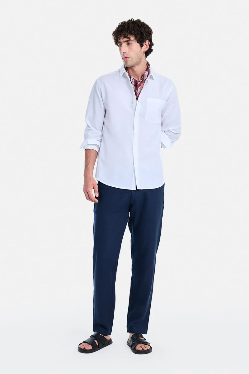 SNITCH White Solid Long Sleeve Regular Fit Vacation Shirt