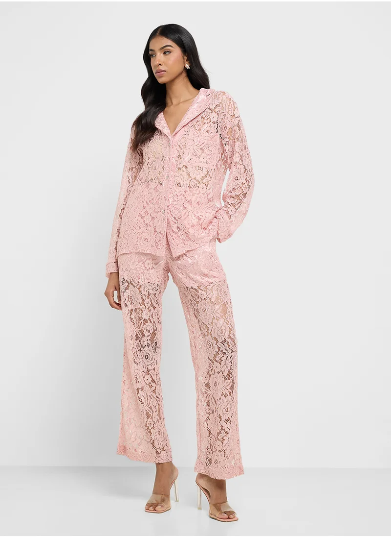 جينجر Lace Shirt & Pant Coord Set